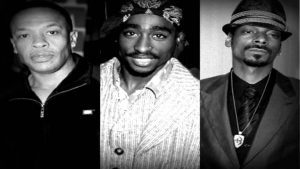 image Dr Dre, 2Pac & Snoop Dogg article intronisation Tupac Hall of Fame