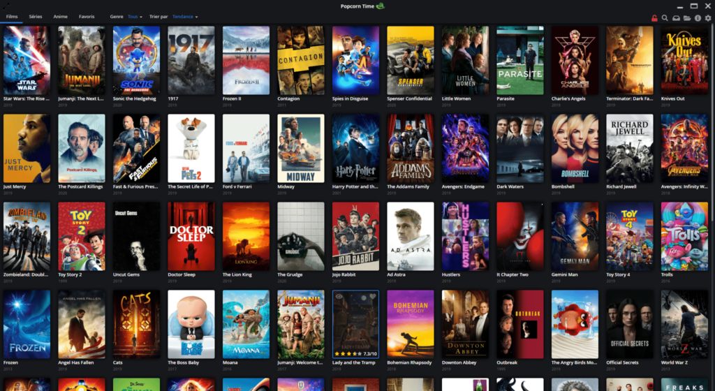 Popcorn Time interface streaming vidéo de retour