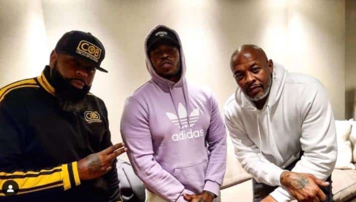 Dr Dre en studio en compagnie de Crooked I, Focus et Smitty